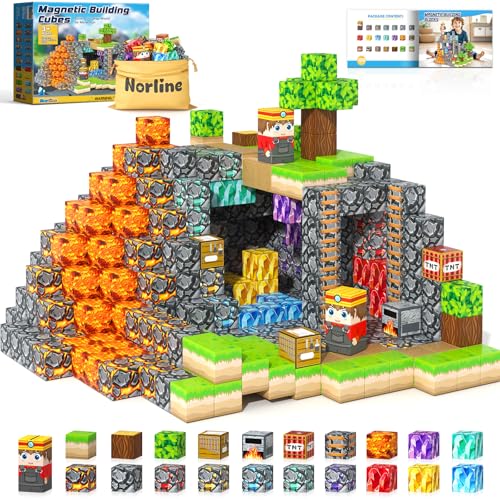 100PCS Magnetic Blocks Building Toys, STEM Learning Sensory Toys for Kids Age 3-5 4-8 5-7 8-12, Gem Cave Adventure Mine Magnet World Craft, Christmas Game Gift for for 3+ Years Old Boys Girls