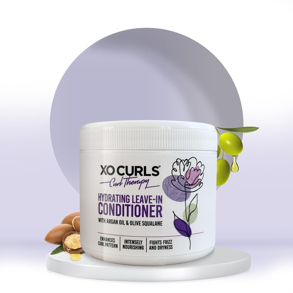 XO Curls Hydrating Leave-In Conditioner with Argan Oil and Olive Squalane, A Curly Hair Therapy Range for Frizz-Free, Soft, Natural Curls β (500ml)