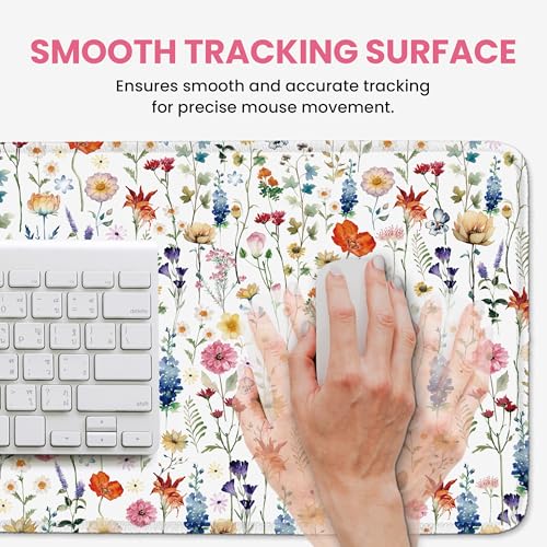 Large Mouse Pad for Desktop, Cute Desk Mat Pad Protector for Work & Gaming, Aesthetic Pretty Anti-Slip Laptop Blotter Cover for Office School Home Supplies, Wildflowers, 31.5" x 11.8" - Image 5