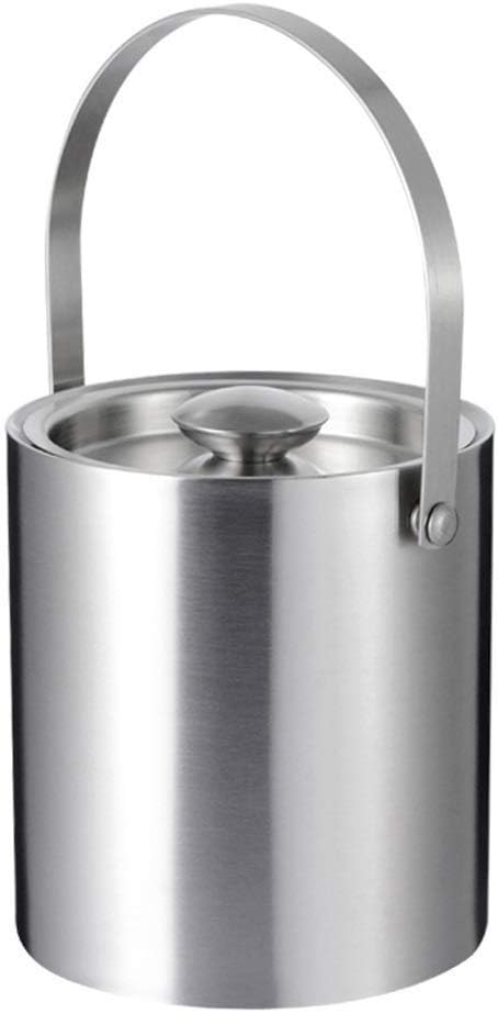 Ice Bucket Stainless Steel Ice Buckets with Tongs,Double Wall Insulated ice Bucket,Wine Ice Buckets for Paties and Bar,Outdoor Camping Silver Ice Buckets with Lid (Size : 3L - 1916.5cm)
