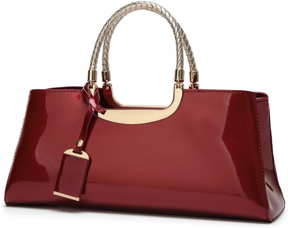 ZiMing Patent Leather Handbag for Women Top Handle Evening Bags Satchel Ladies Shoulder Bag Long Purse Wedding Party Prom