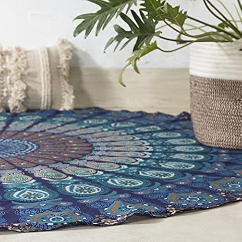 Popular Handicrafts Round Tapestry Wall Hanging Ombre Hippie Mandala Bohemian Hippy Intricate Indian Tapestries Tablecloth 70 Inches,(178cm) Navy Blue Cover