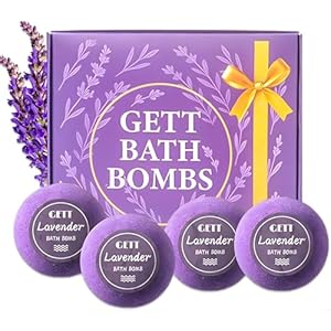 GETT Lavender Bath Bombs 4-pcs, Individually Wrapped Bath Bombs for Men & Women, Luxury Gift Set with Vegan and Essential Oils, Relaxing and Moisturizing Bubble Bath, Organic Bath Essentials for All