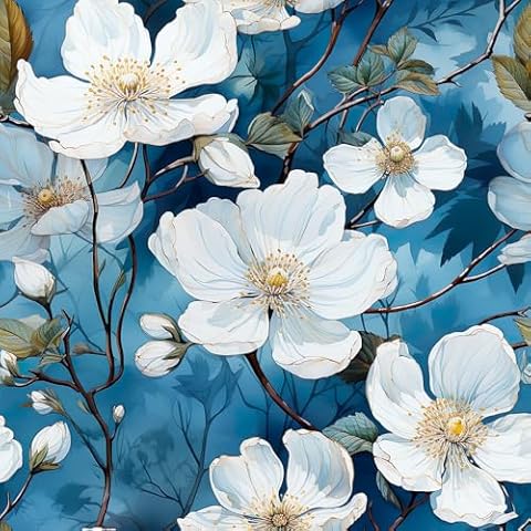 REDAMANCY Vintage Blue/White Cherry Blossom Flowers Plants Tree Peel and Stick Wallpaper Stick on Contact Paper Vintage Wall Paper Easy Peel Off for nightstand Drawer Cabinet Renter Cover