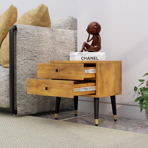 Image of Bed Side Table with 2 Drawer, Nightstand, Metal Legs, Bedside Table for Bedrooms, Sofa Side for Living Room Furniture (Giant Wood)