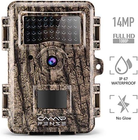 CampFENSE Hunting Trail Camera No Glow, IP67 Waterproof, 14MP 1080P 2.4" LCD, Trigger Time<0.3s, 940 NM IR Night Vision Rustproof for Hunters(SD Card Not Included)