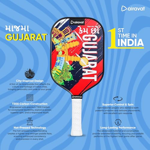 Image of City Edition 7416 (Gujrat) Pickleball Paddle Features 3K Carbon, hot-Pressed Build for Power, Spin, and Control. India's 1st Paddle Blending City Heritage with Modern Design for top Performance.