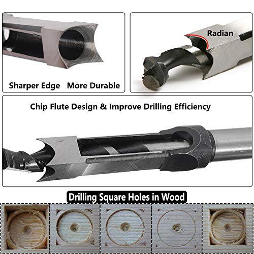 Saiper 4pcs Square Hole Drill Bits Mortising Chisel Set Woodworking Mortise Chisel Square Drill Bit Set (1/4" 5/16" 3/8" 1/2") - Thumbnail 4