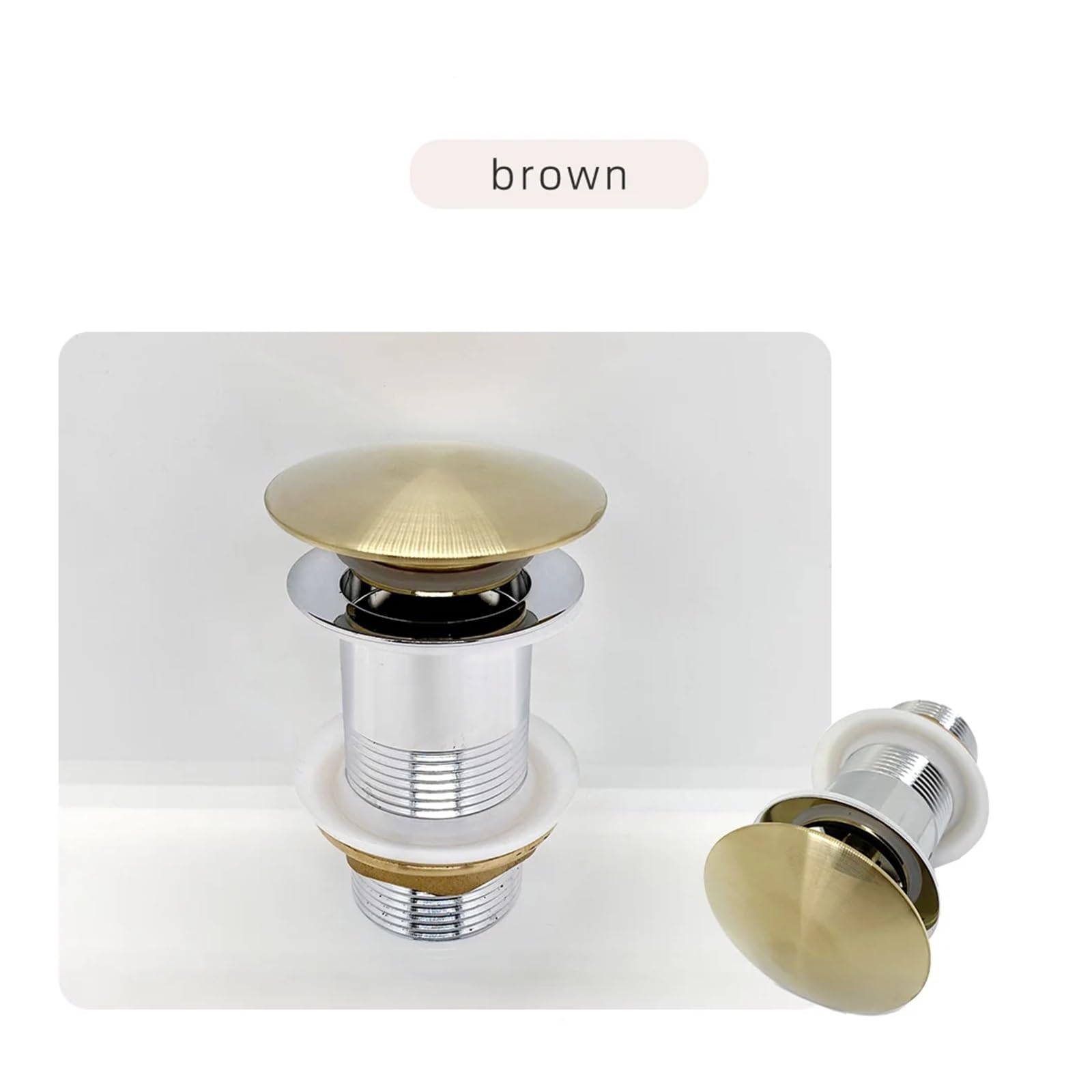 Pop-up afvoer badkamer wastafel push down pop-up stop afvoer in geborsteld goud, mat zwart, wit, roségoud, goud, chroom wastafel accessoires voor wastafel en wastafel (donkergoud met gat