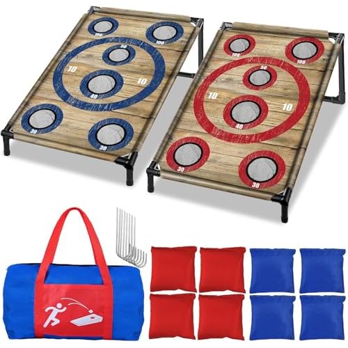 NZQXJXZ Portable Cornhole Board Set 3×2 Ft with 8 Bean Bags Corn Hole Toss Game Cornhole Games for Indoor and Outdoor Parties, Ideal for Kids, Adults, Camping Travel,Parties,Beach, Yard