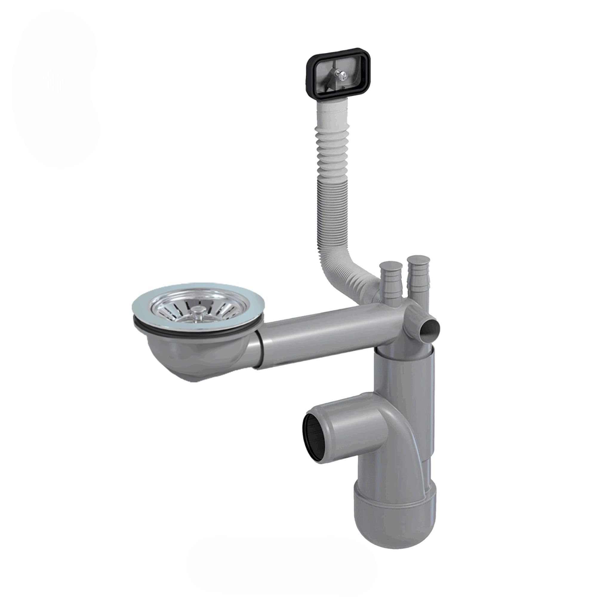 Flexlok Siphon télescopique pour éviers de cuisine/bacs à vaisselle peu encombrants | Flexibilité universelle avec plastique recyclé | (Flexlok 1 avec trop-plein rectangulaire sans tuyau