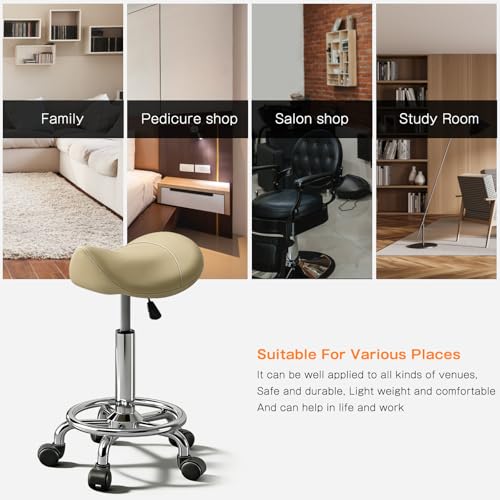 Image of Saddle Stool with Ring Pedal, Adjustable Hydraulic Rolling Chair with Wheels for Medical, Massage, Salon, Spa, Kitchen, and Drafting Use