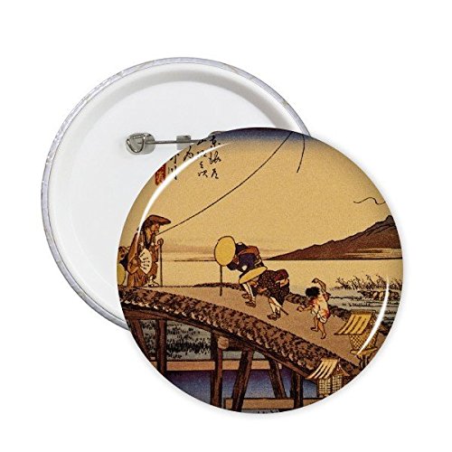 Pins badge bouton art Ukiyo-e Japon et pont traditionnel pour customiser vêtement, lot de 5 XL
