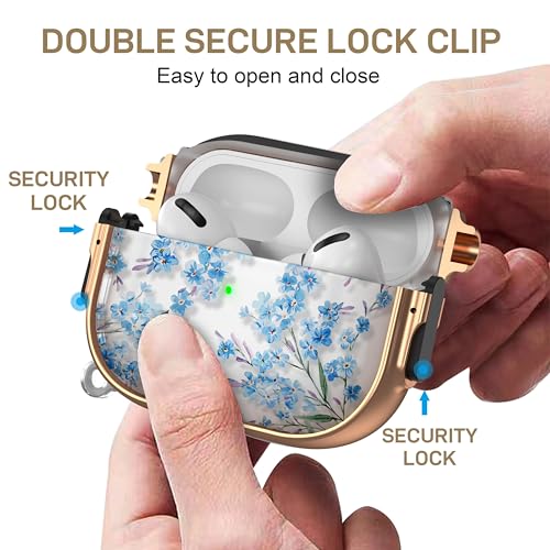 Image of Maxjoy for AirPods Pro 2nd /1st Generation Case with Lock, Clear AirPods Pro 2 Case Lock Protective Flower AirPod Pro Cover for Women Men with Keychain for Airpod Pro (2023 /2022 /2019), Blue
