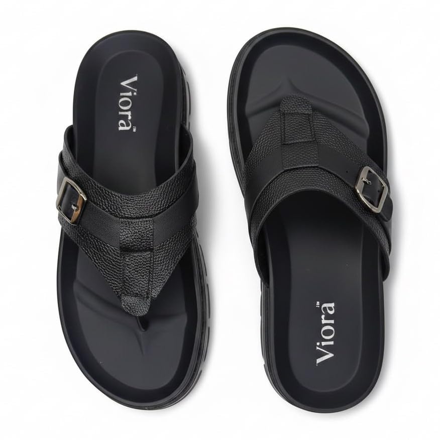 Men's Leather Thong Sandals with Buckle Detail, Platform Sole, DD-08-image-0