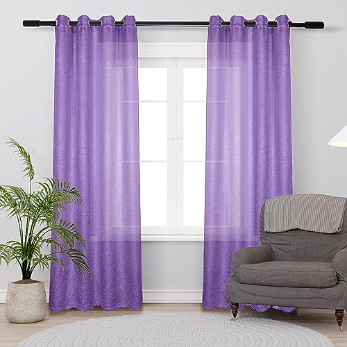 HOMEYA - Cortina Translucido Liso para Ventana - Cortina con Ojales Poliéster Color Sólido para Salón Dormitorio 2 Pieza 140x260cm Lila