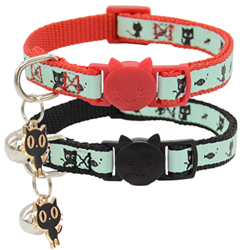 Barleygoo 2 Pack Glow in The Dark Cat Collar with Bell Breakaway Safety Cat Puppy Collars with Penda - //coolthings.us