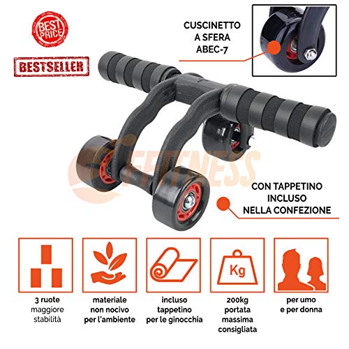 AB Roller para abdominales de triple rueda Ffitness que estabiliza el core sin balanceos 2