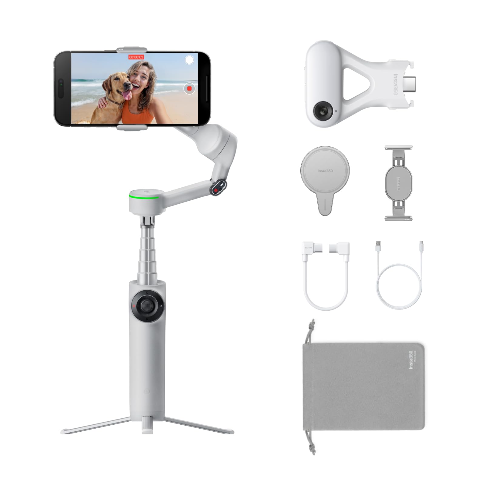 Insta360 Flow 2 Pro AI Tracker Kit - Foldable AI Smartphone Gimbal Stabilizer for iPhone/Android, Apple DockKit, MagSafe Mount, Multiplayer/Any App/360 Degree Pan Tracking, Built-in Tripod/Selfie