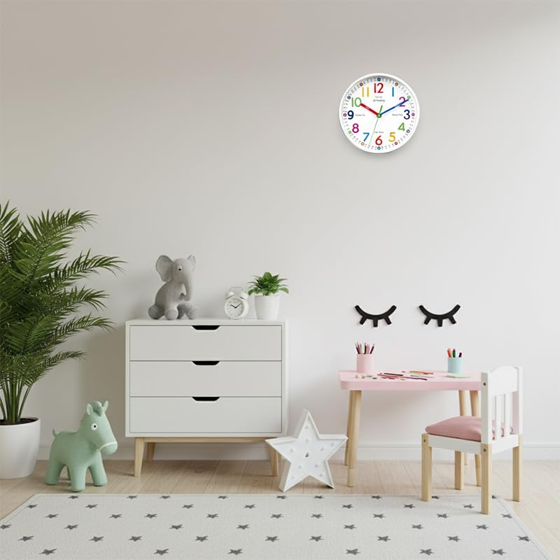 Image of HASTHIP 10 inch Silent Kids Wall Clock Non Ticking, Battery-Powered
