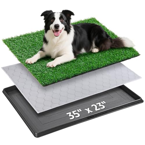 Image of Portable Dog Grass Pad with Tray 35''x23'', Dog Litter Box with Artificial Grass Patch & Washable Reusable Pee Pad for Puppy PottyTraining, Pet Loo Indoor Outdoor Use for Balcony Patio Apartment