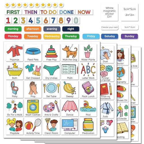 Image of Magnetic Visual Schedule for Kids - Daily Routine & Chore Chart with 100+ Picture Magnets for Toddlers, Autism & ADHD, for Home Use, Morning and Bedtime Routines
