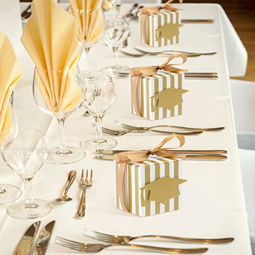 Nuolux 50Pcs Gold Stripe Gift Boxes Paper Boxes With Doctoral Cap Tag For Graduation Party Bags #TOP1