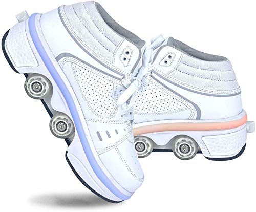 Roller Skates, Skating-Schuhe Für Männer Und Frauen Automatische Wanderschuhe Für Erwachsene Unsichtbare Riemenscheibenschuhe Skates Mit Zweireihigem Deform-Rad A,41 Cover