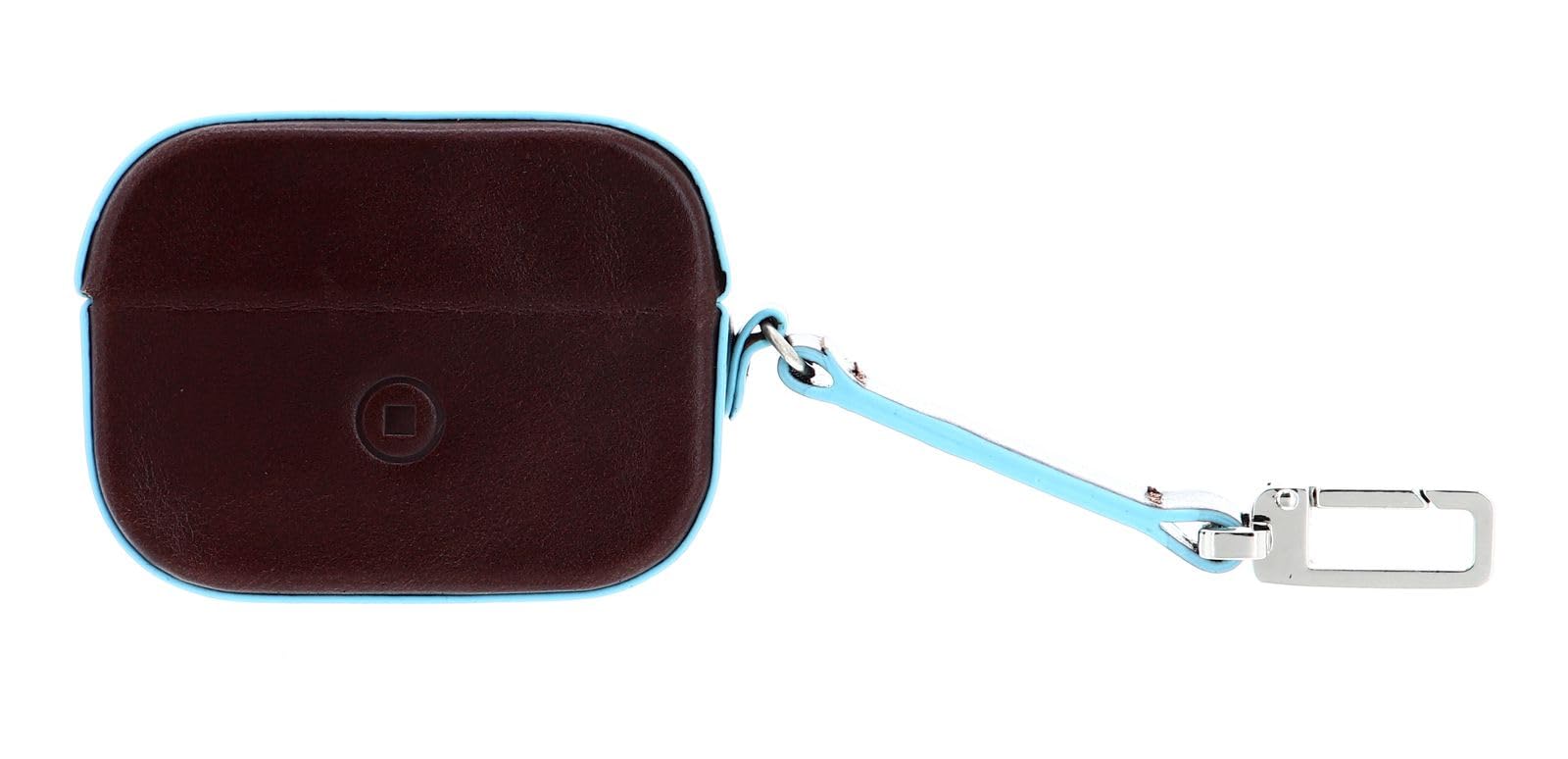 PIQUADRO - Custodia per Auricolari in Pelle Blue Square - Unisex - Mogano | Salvaspazio, Protettiva, Moschettone, Trasferte, Uso quotidiano