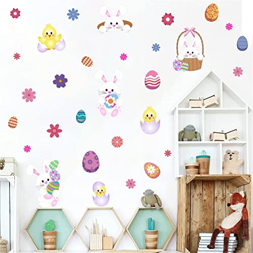 ANHUIB Etiqueta de Ventana de Pascua,Adhesivos de Pared Conejo y Huevos Pascua Decorar,Pegatinas Pascua para Decoración del Hogar,Pegatinas Ventanas Cristal Flores,Adhesivos de Habitación de Niños Cover