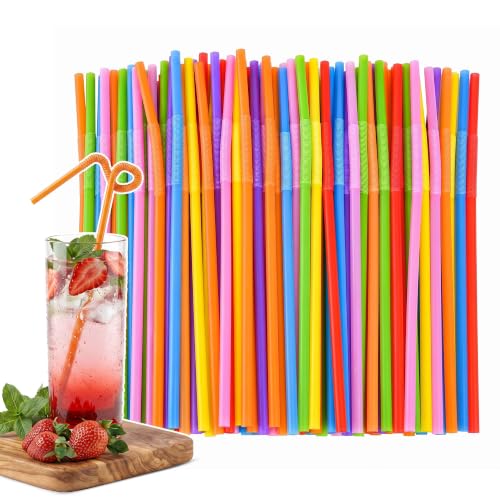Duravel 100Pcs 6MM Colourful Flexible Plastic Drinking Straws Multicolour Bendable for Parties and Everyday Use