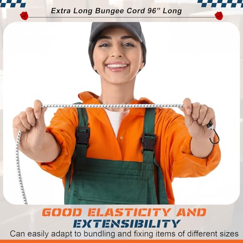 Image of 6 Pcs 96 Inch Extra Long Bungee Cords with Hooks 0.39 Inch Thick Heavy Duty Bungee Straps for Outdoors, Camping, Rvs, Bikes, Cargo, Stretchable to Over 144 Inches