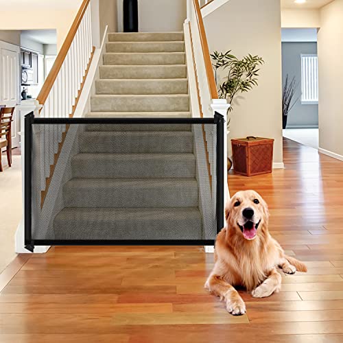 Mesh Dog Gate for Stairs, HomeProtect Adjustable Magic Pet Gate Without Drilling for The House Doorways, Portable Folding Safety Guard Gate Indoor Extends up to 31" X 44'' Wide