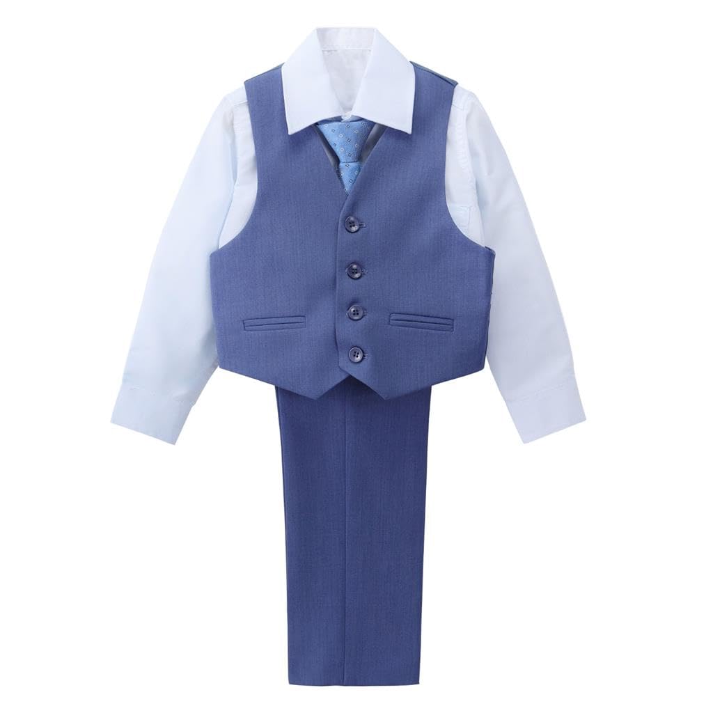 Lito Angels Traje de Esmoquin Ajustado Infantil - Conjunto Formal de 5 Piezas para Bodas- Tallas 2-7 años- Azul/Verde/Rosa​/Camel