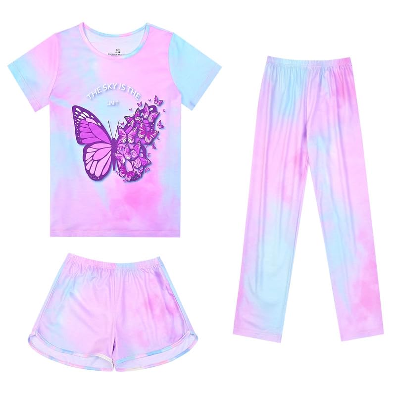 Image of Mirawise Girls 3 Pc Pajamas Sleepwear Cotton Pjs Clothes Set 4-13 Years