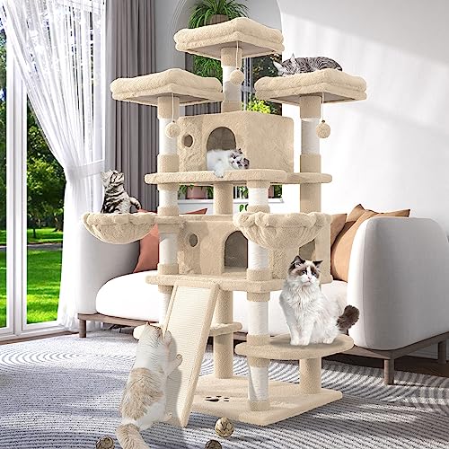 Árbol para gatos grande multi-niveles 68 pulgadas beige