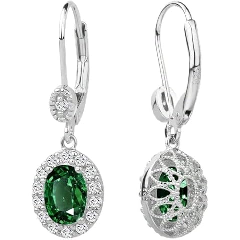 ZVVBOO Vintage 925 Sterling Silver Cubic Zirconia Drop Earrings For Women Oval CZ Leverback Dangle Earrings Jewelry Gifts Cover
