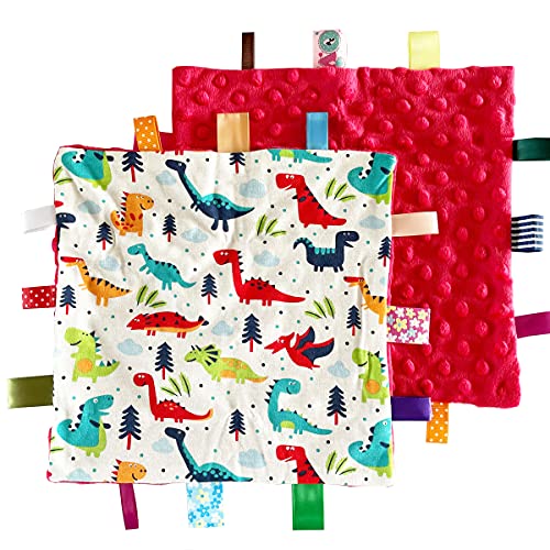Image of FOMAISELF 1 PC Red Dinosaur Baby Tag Blanket, Cute Label, Small Tags Security Blanket for Kids Toddlers Gift(9.84x9.84inch)
