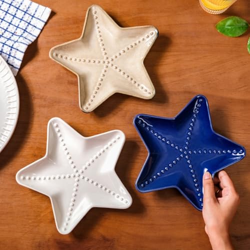 Image of Nestasia Set of 3 Starfish Ceramic Serving Plates | Microwave & Dishwasher Safe, BPA-Free, Ocean-Inspired Dinnerware |Ideal for Appetizers, Snacks, Gifting, Serving, Decor (Multicolour)