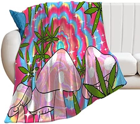 Mushroom Blanket Gifts, 40"x50", Psychedelic Cannabis Soft Warm Flannel Fleece Blanket Throw for All Season, Lightweight Plush for Bed Sofa Couch Camping Travel