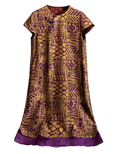 Robe en soie de luxe HangErFeng patchwork à manches courtes