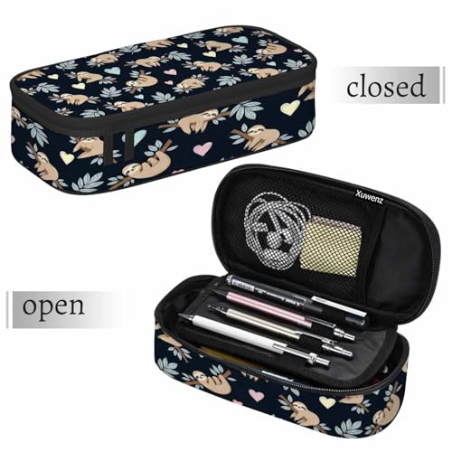 Image of Grey Sloth Pencil Bag Sloths Bear Tree Branch Animal Floral Hearts Big Capacity Pencil Case Pencil Pouch Pen Bag School Students Boy Girl