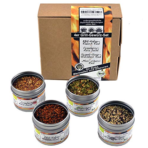 direct&friendly Bio Grill Gewürz Set Geschenke für Männer mit 4 außergewöhnlichen Grillgewürz Mischungen