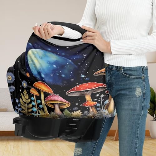 Image of Youngerbaby Mushroom Print Nursing Cover Carseat Canopy Car Seat Covers for Babies Mom Breastfeeding Scarf Infant Multi Use Cover for Baby Stroller Shopping Cart Feeding High Chair