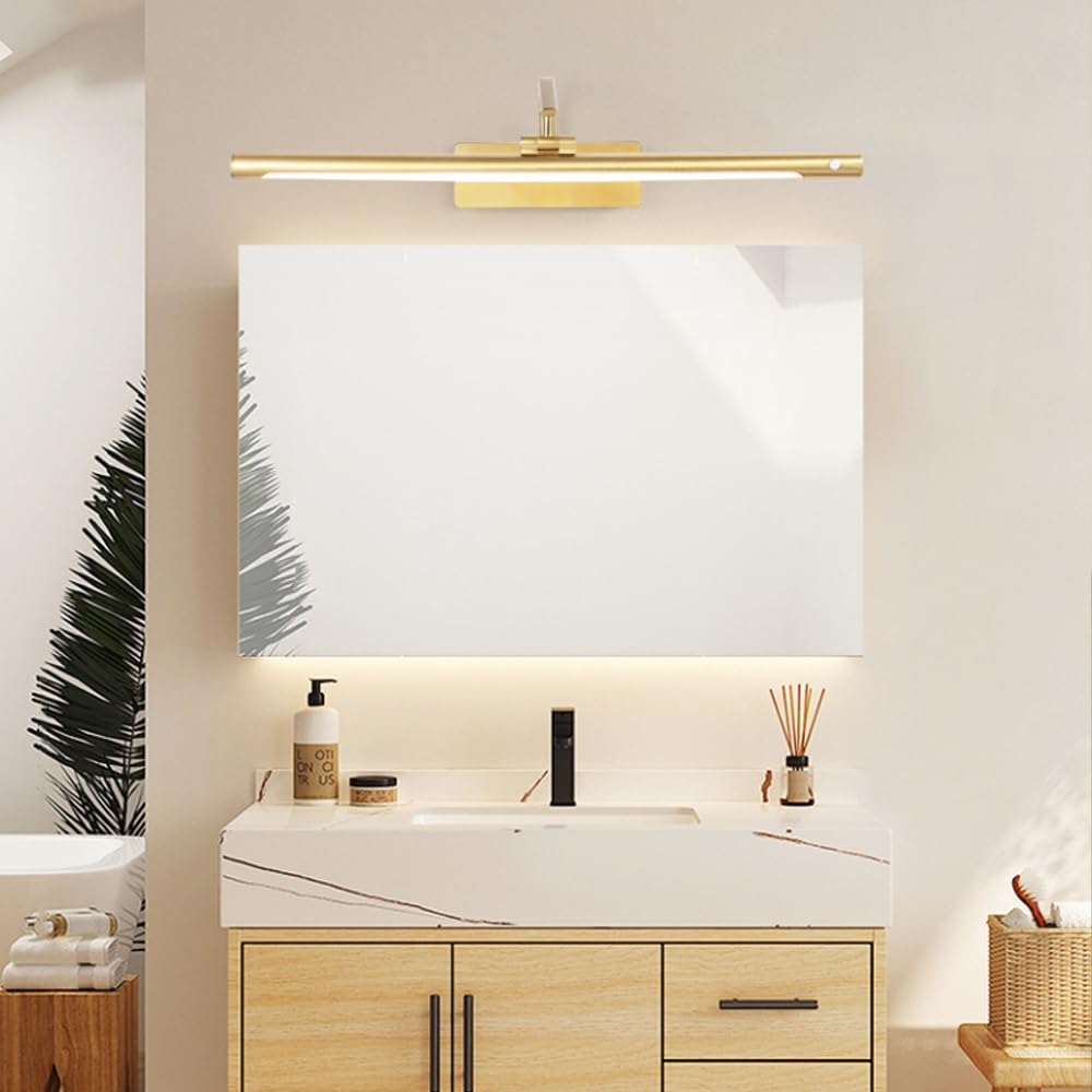 Lámparas de baño impermeables IP44, 3 luces, sensor de movimiento, luz de tocador, tira larga, iluminación de pared de hierro, 4000 K, blanco natural, lámpara de tocador giratoria de 350 °(Gold,40cm)