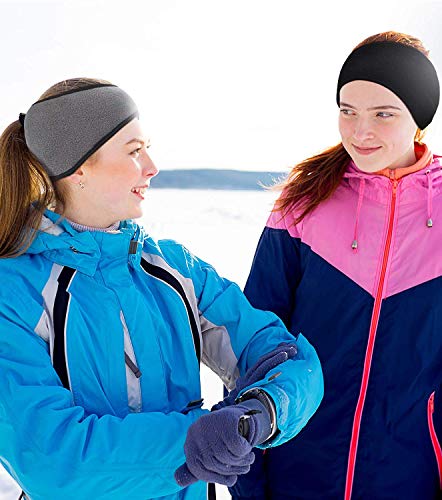 HLLMAN Ponytail Headband | Warm Fleece for Outdoor Sports and Fitness | Ear Warmer & Sweatband for Women| Perfect for Running or Yoga (Black/Grey)