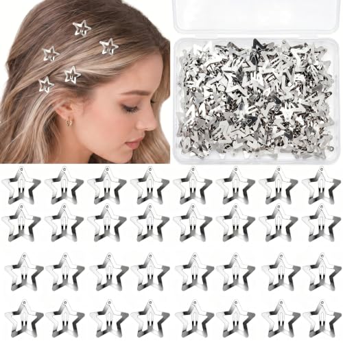100pcs Star Hair Clips Y2K Hair Accessories for Girls Silver Snap Hair Clips Cute Barrettes Metal Star Barrettes for Concerts Parties & Everyday Styling Accessories for Women