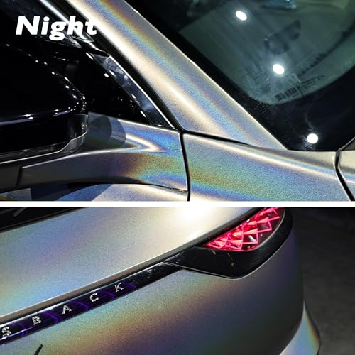Image of Lypumso Cast Vinyl Rainbow Laser Silver Car Wrap, Holographic Metallic Sparkle Vehicle Sticker Decal Film Sheet, Self-Adhesive DIY Paint Replacement Wrap Roll 1ft x 10ft