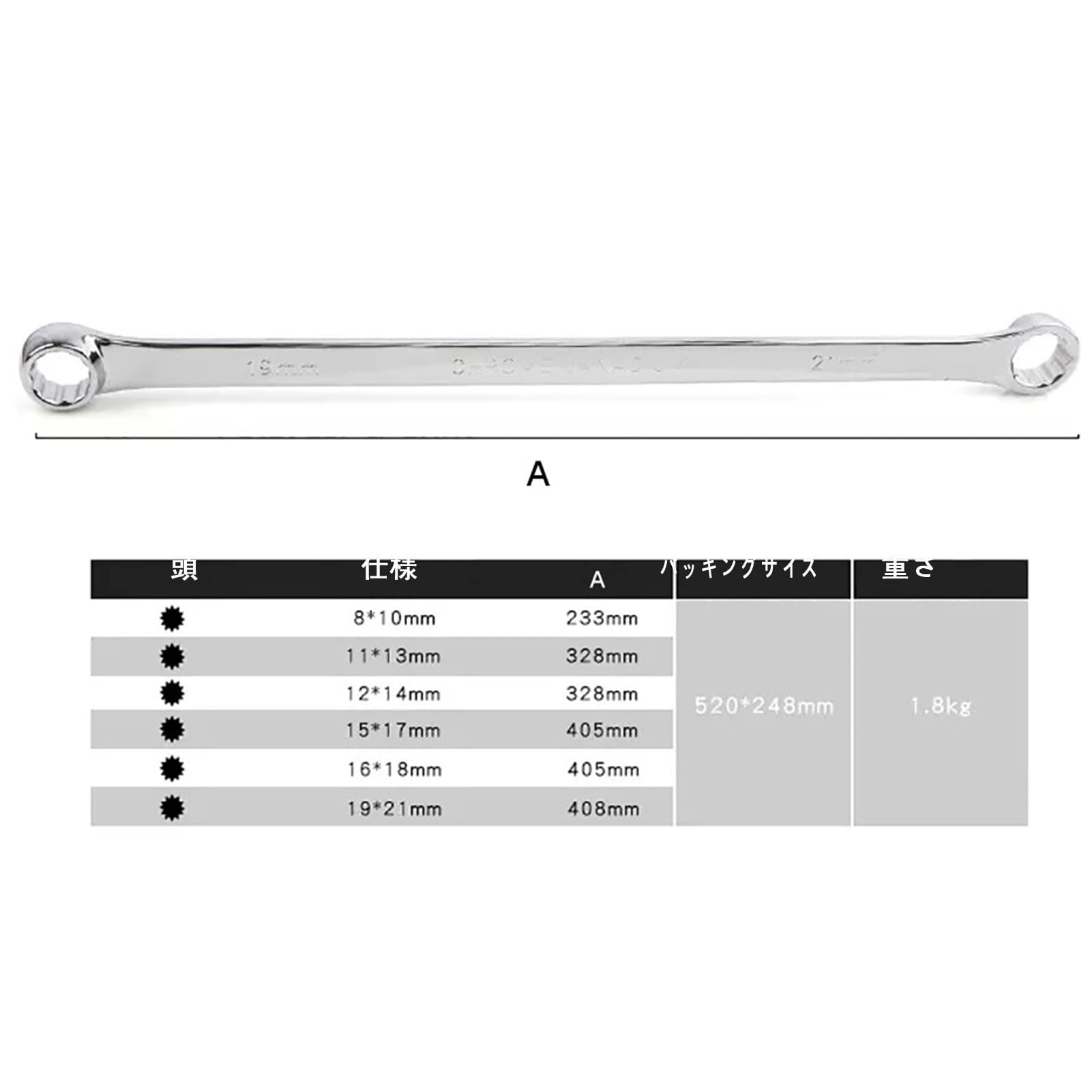 iDili 6PCS/SET Multifunction Extra Long Double Ring Box End Spanner Aviation Wrench Set Strong Power Less Effort Metric 8-21MM