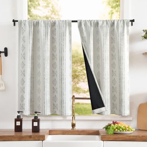 jinchan Blackout Kitchen Tier Curtains 24 Inch Rod Pocket Green on Beige Deal